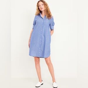 Old Navy Short Sleeve Shirt Dress Blue White Stripes Size Medium